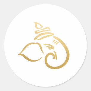 Sticker Rond Ganesh festif   Dieu indien   Or faux 