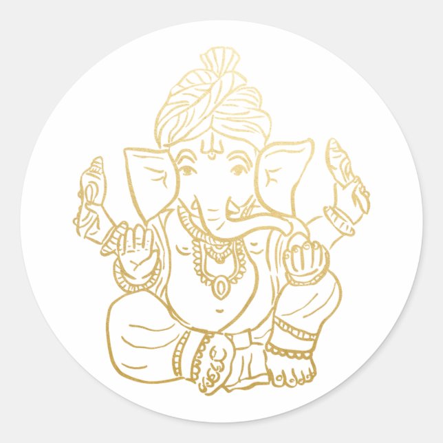 Sticker Rond Ganesh festif doré | Dieu indien Ganpati (Devant)