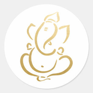 Sticker Rond Ganesh   Ganapati   Dieu indien   Or Faux