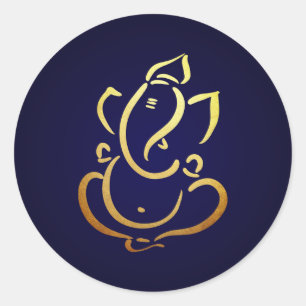 Sticker Rond Ganesh   Ganpati   Dieu Indien Mariage Hindou Bleu
