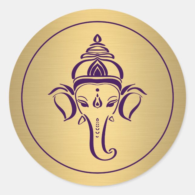 Sticker Rond Ganesh | Indien Dieu violet or Mariage hindou (Devant)