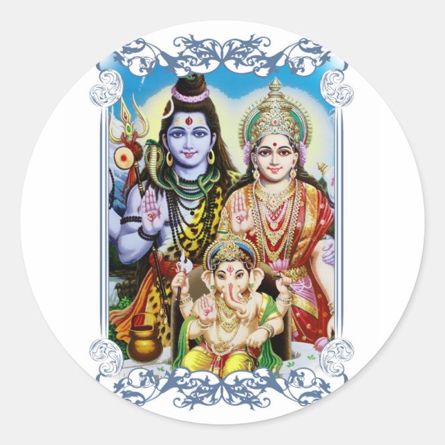 Sticker Rond Ganesh, Shiva et Parvati, Lord Ganesha, Durga (Devant)