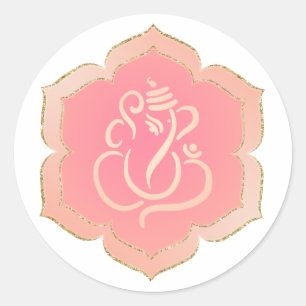 Sticker Rond Ganesha/ Dieu Indien Élégant Rose Or  Classique Ro