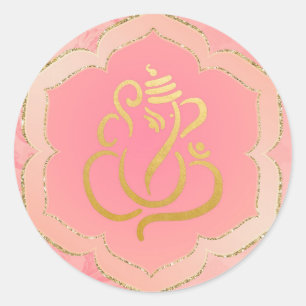 Sticker Rond Ganesha en or rose élégant/ Dieu indien 