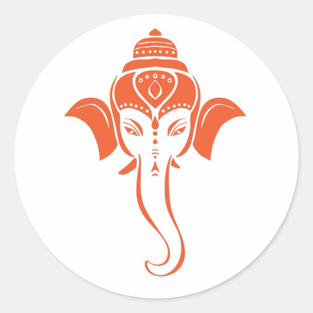 Sticker Rond Ganesha festif hindou orange | Dieu indien (Devant)