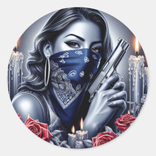 Sticker Rond Gangster Girl Hip hop chicano art Design