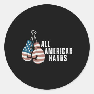 Sticker Rond Gants de boxe All American Hands Drapeau Usa Patri