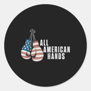 Sticker Rond Gants de boxe All American Hands Drapeau Usa Patri