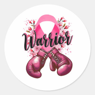 Sticker Rond Gants de boxe de guerrier Pink Ribbon Cancer du se