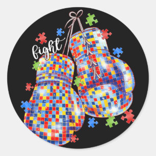 Sticker Rond Gants de boxe pour hommes avec pièce de puzzle de