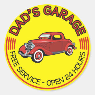Sticker Rond Garage de papa pour père qui a un atelier de voitu