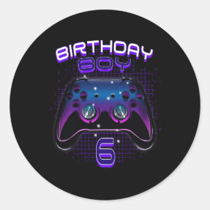 Sticker Rond Garçon 6 contrôleur de jeu vidéo Gamer 6e annivers