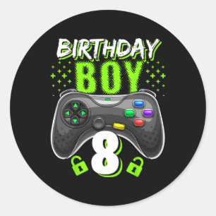 Sticker Rond Garçon 8 contrôleur de jeu vidéo Gamer 8e annivers
