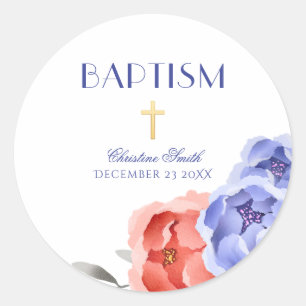 Sticker Rond Garçon Baptême Baptême Christening Floral Peony co