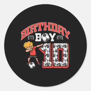 Sticker Rond Garçon d'anniversaire 10 Football Dab 10e fête d'a
