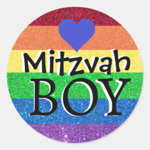 Sticker Rond Garçon de la Mitzvah arc-en-ciel