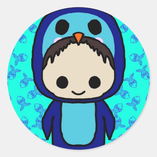 Sticker Rond Garçon en costume de pingouin (Kawaii Club) (Devant)