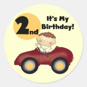 Sticker Rond Garçon en voiture rouge 2e Anniversaire Tshirts et