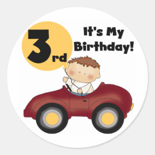 Sticker Rond Garçon en voiture rouge 3e anniversaire T-shirts e