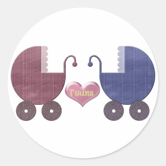 Sticker Rond Garçon et fille jumeaux bébé, Pram Art Design (Devant)