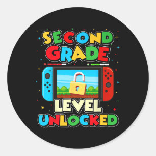 Sticker Rond Garçon gamer vidéo débloqué niveau 2e année Ck T