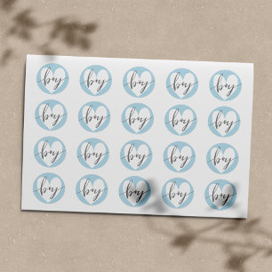Sticker Rond "Garçon" Gris Blanc Bébé Bleu Coeur