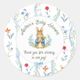 Sticker Rond Garçon Lapin Mignon avec un Nœud Papillon Fleur Bl