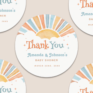 Sticker Rond Garçon Merci Voici le Fils Baby Shower 