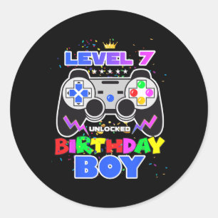 Sticker Rond Garçon niveau 7 déverrouillé jeu vidéo 7e annivers