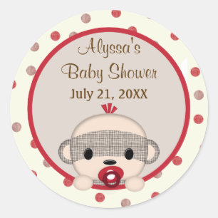 Sticker Rond GARÇON rond #3 de huche de baby shower de SINGE d