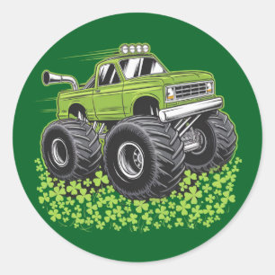 Sticker Rond Garçon Saint-Patrick jour tout-petit Camion monstr