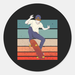 Sticker Rond Garçon Skateur Garçon Skateboard Skate Culture Ani