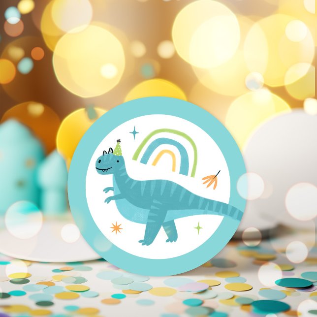 Sticker Rond Garçon T Rex Dinosaur fête d'anniversaire Faveurs (Créateur téléchargé)