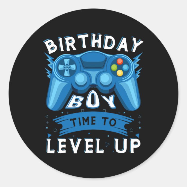 Sticker Rond Garçon Temps D'Augmenter Le Jeu Vidéo Anniversaire (Devant)