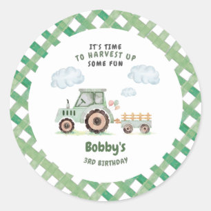 Sticker Rond Garçon tracteur de ferme anniversaire tout âge