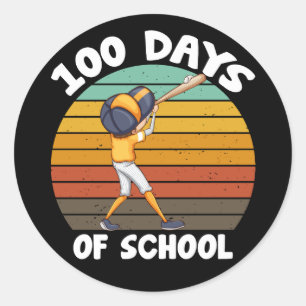 Sticker Rond Garçons 100 jours d'école Baseball 100e jour
