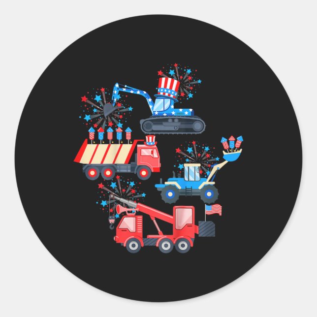 Sticker Rond Garçons 4 juillet Véhicule de construction de cami (Devant)
