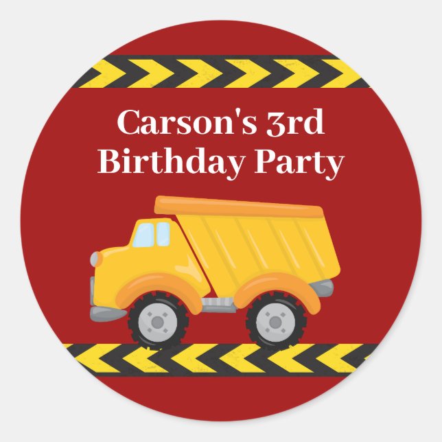 Sticker Rond Garçons Anniversaire Fête Personnalisée Camion-Cam (Devant)