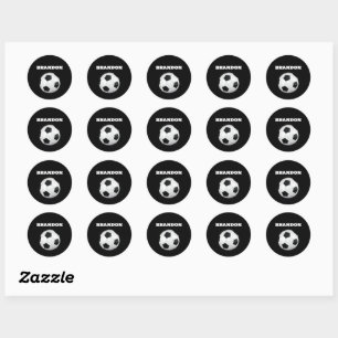 Sticker Rond Garçons balle de football noir élégant Nom personn
