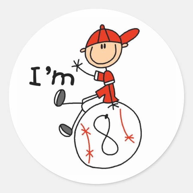Sticker Rond Garçons Baseball J'ai 8 ans (Devant)