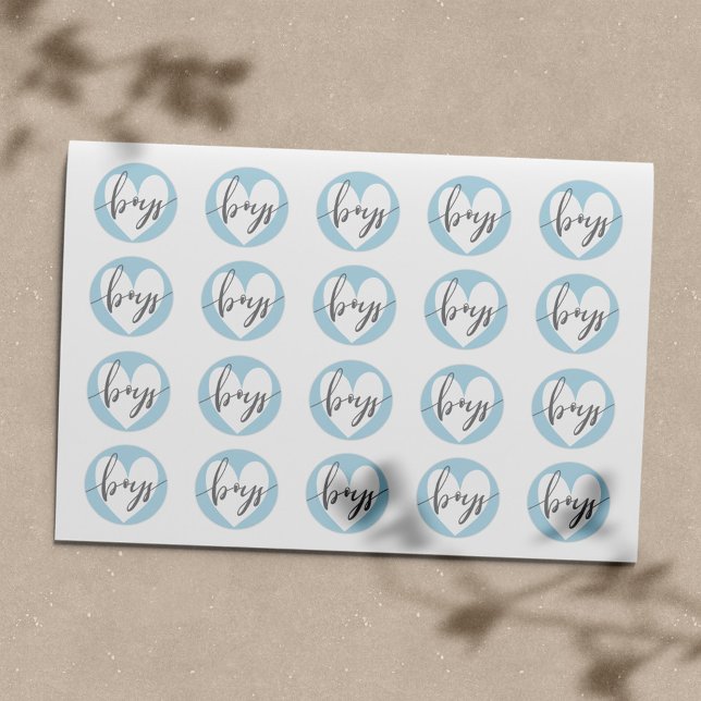 Sticker Rond "Garçons" Bébé blanc gris Coeur bleu (Créateur téléchargé)