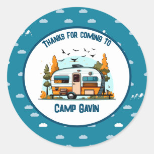 Sticker Rond Garçons Camper vintage camping extérieur
