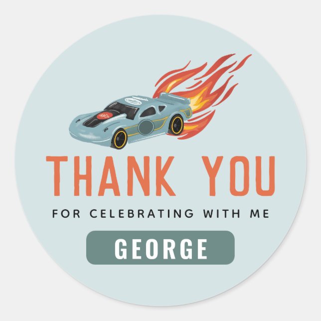 Sticker Rond Garçons Cool Blue Racing Voiture Anniversaire de e (Devant)