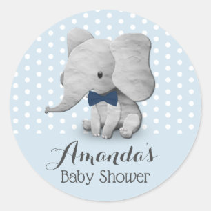 Sticker Rond Garçons Elephant Cute Blue Baby shower Pois