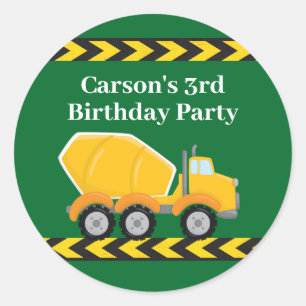 Sticker Rond Garçons fête d'anniversaire Custom Green Truck Enf