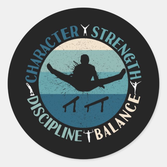 Sticker Rond Garçons Gymnastique Caractère Force Discipline (Devant)