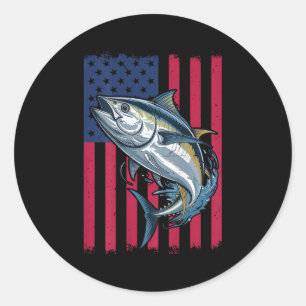 Sticker Rond Garçons Jeunes Pêche en Mer Profonde Drapeau Améri