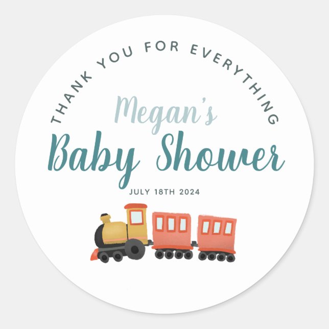 Sticker Rond Garçons Joli train Merci Baby shower Favoriser (Devant)