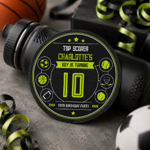 Sticker Rond Garçons Moderne Anniversaire Sport Enfants 10 Ans