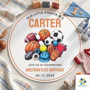 Sticker Rond Garçons Modernes Ballons de Sport Tout Début 1er A